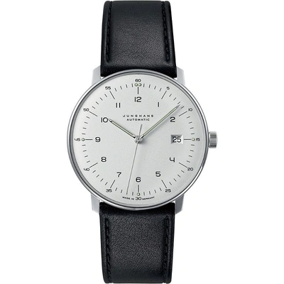 Shop Junghans 027/4700.04 Max Bill Leather And Stainless Steel Automatic Watch In Silver