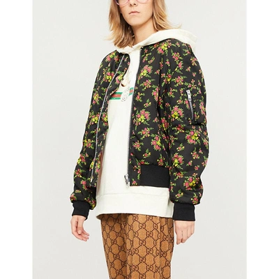 Shop Gucci Floral-print Woven Bomber Jacket In Black Multi