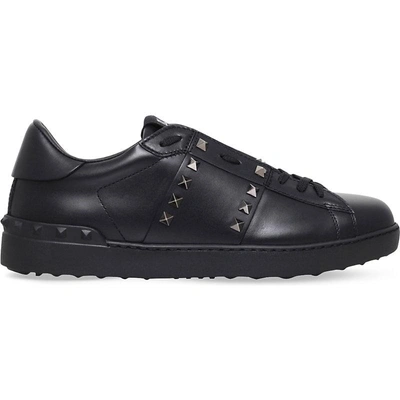 Shop Valentino Mens Black Rockstud Studded Leather Tennis Shoes