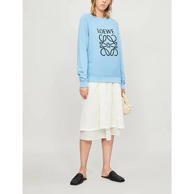 Shop Loewe Anagram-embroidered Cotton Sweatshirt In Light Blue