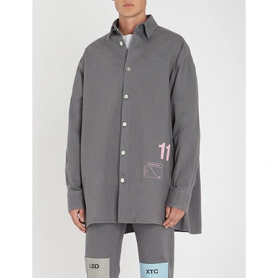 Shop Raf Simons Patch-print Oversized Stretch-denim Shirt In Grey