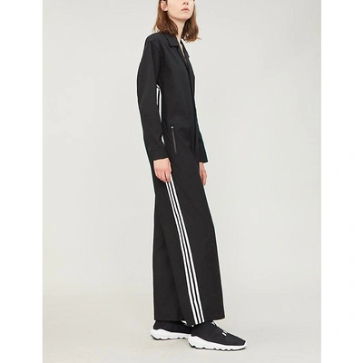 Shop Y-3 Side-stripe Wool Jumpsuit In Black