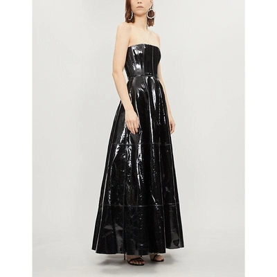 Shop Alex Perry Tate Strapless Patent-leather Gown In Black