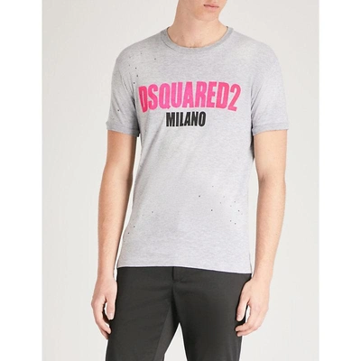 Shop Dsquared2 Logo-print Cotton-blend T-shirt In Grey