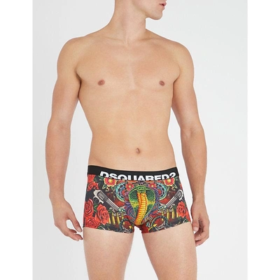 Shop Dsquared2 Tattoo-print Slim-fit Stretch-cotton Boxer Shorts In Multi