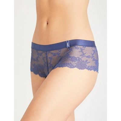 Shop Chantelle Everyday Lace Stretch-lace Briefs In Navy Blue