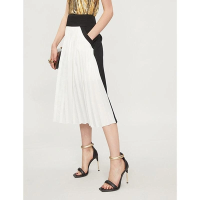 Shop Givenchy Pleated Wool And Silk-blend Skirt In Black/white