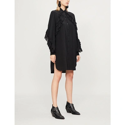 Shop Givenchy Ruffle-trim Silk-crepe Dress In Black