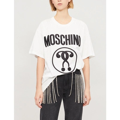 Shop Moschino 标志-浮雕 棉-球衣 吨-衬衫 In White