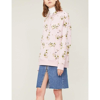 Shop Kenzo Floral-print Cotton-jersey Hoody In Pastel Pink
