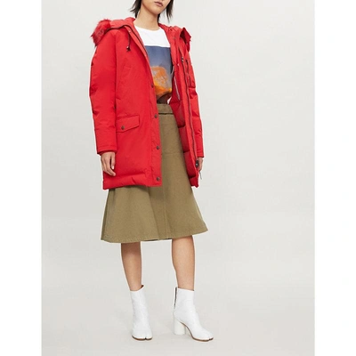 Shop Kenzo Faux-fur Wool-blend Parka Coat In Medium Red