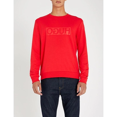 Shop Hugo Reverse Logo Cotton-jersey Sweatshirt In Bright Red