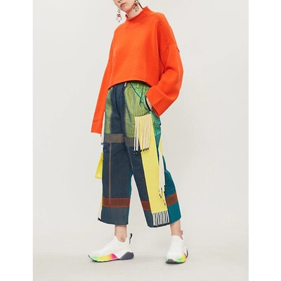 Shop Jw Anderson High-neck Cropped Wool And Cashmere-blend Jumper In Tangerine