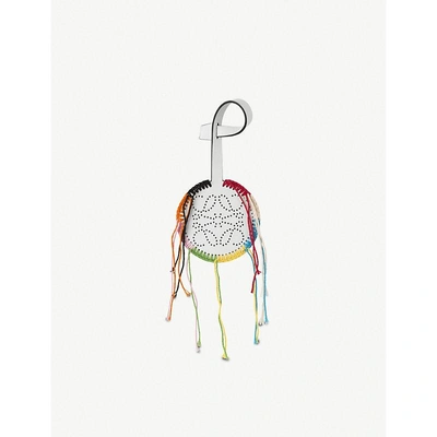 Shop Loewe Macramé Leather Charm In White/multicolor