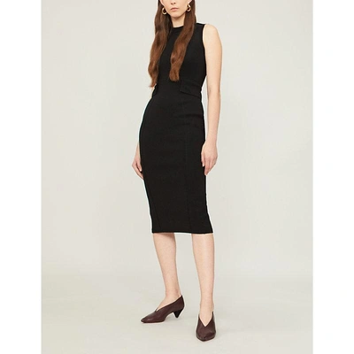 Shop Victoria Beckham Fitted Wool-blend Midi Dress In Black