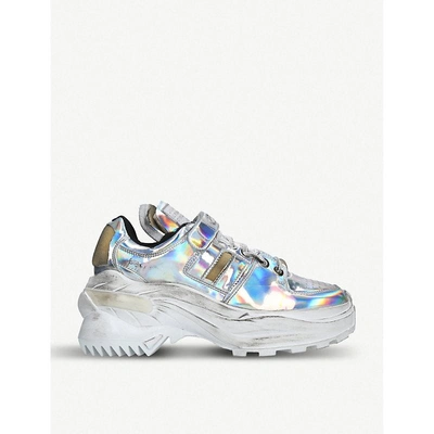 Shop Maison Margiela Chunky Iridescent Distressed Leather Trainers In Silver