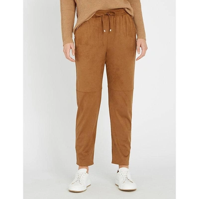 Shop Max Mara Orlaya Straight Cropped Faux-suede Jogging Bottoms In Tabacco