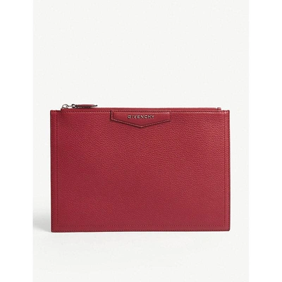 Shop Givenchy Red Antigona Grained Leather Pouch