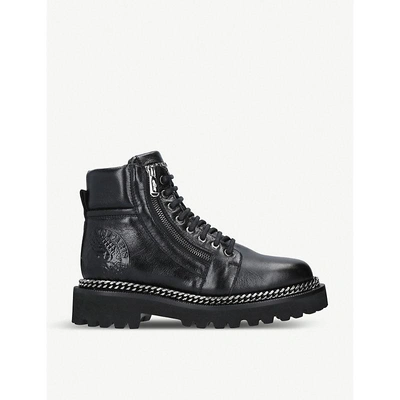 Shop Balmain Chain Leather Army Boots In Black