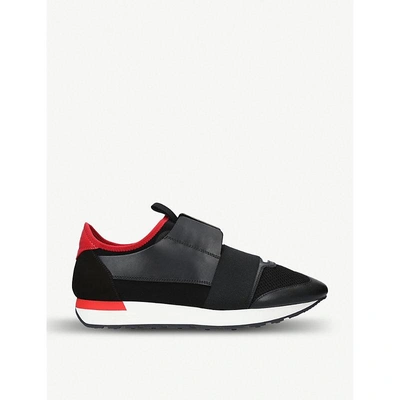 Shop Balenciaga Mens Black And Red Striped Capsule Race Runners Leather And Suede Trainers In Black/red