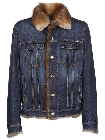Shop Dolce & Gabbana Fur Trimmed Denim Jacket