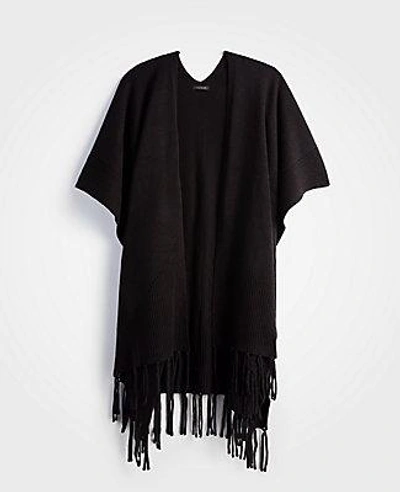 Shop Ann Taylor Fringe Knit Poncho In Black