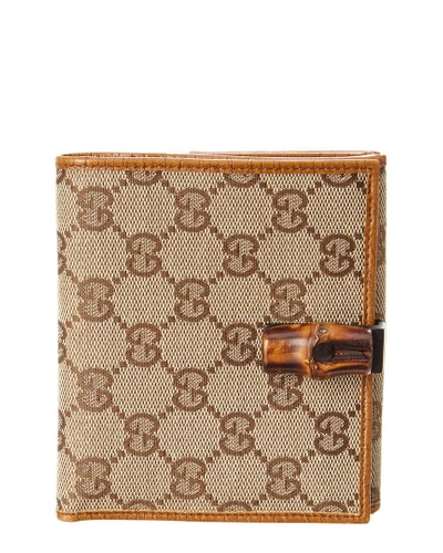 Shop Gucci Brown Gg Supreme Canvas & Leather Bamboo Wallet In Nocolor