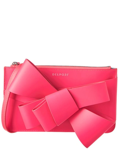 Shop Delpozo Mini Bow Leather Clutch Bag In Pink