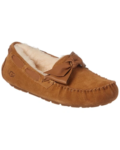 Shop Ugg Dakota Leather Bow Slipper In Brown