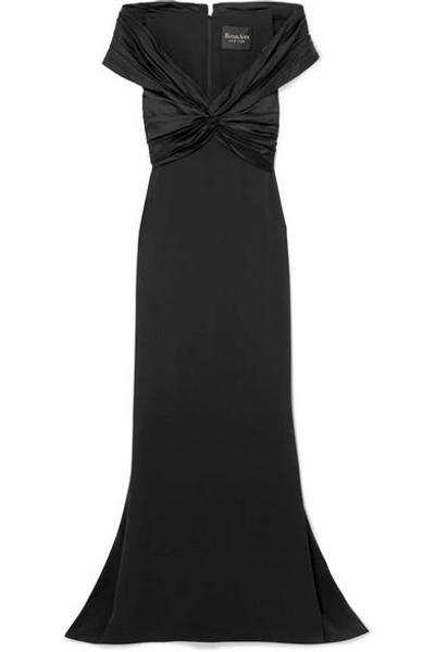Shop Reem Acra Off-the-shoulder Knotted Silk-crepe And Satin Gown In Black