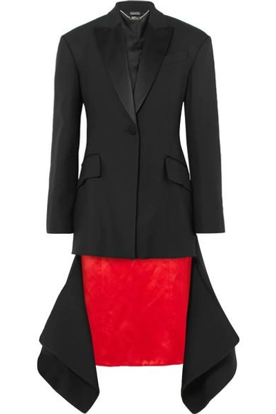 Shop Alexander Mcqueen Asymmetric Satin-trimmed Wool-blend Jacket In Black