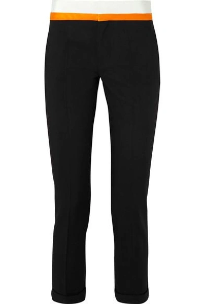 Shop Haider Ackermann Grosgrain And Satin-trimmed Wool-blend Slim-leg Pants In Black