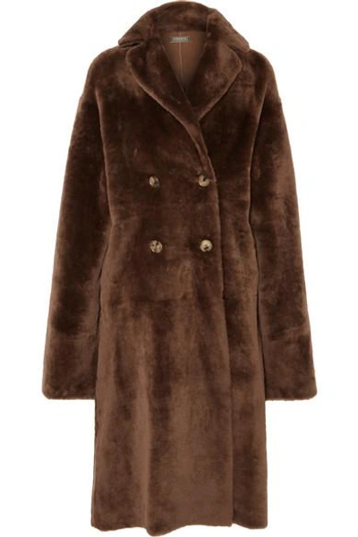 Shop Utzon Oversized Reversible Shearling Coat In Brown