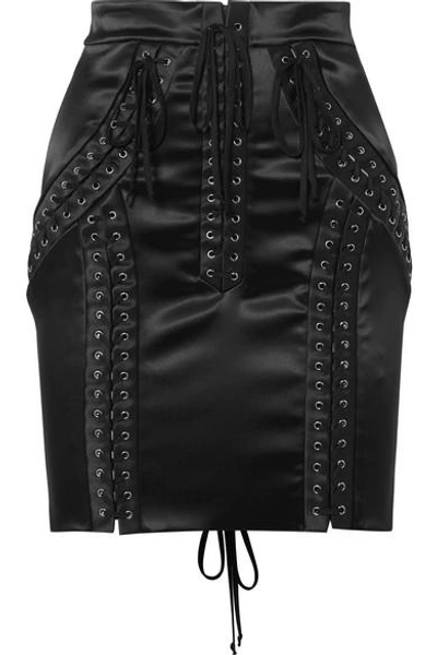 Shop Dolce & Gabbana Lace-up Stretch-satin Mini Skirt In Black