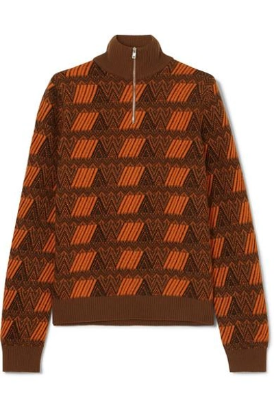 Shop Prada Intarsia Wool And Cashmere-blend Sweater In Brown