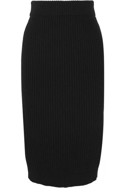 Shop Marc Jacobs Ribbed Wool And Cashmere-blend Midi Skirt In Black