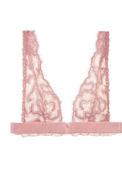 Shop La Perla Crystal Forms Embroidered Stretch-lace Soft-cup Triangle Bra In Pastel Pink