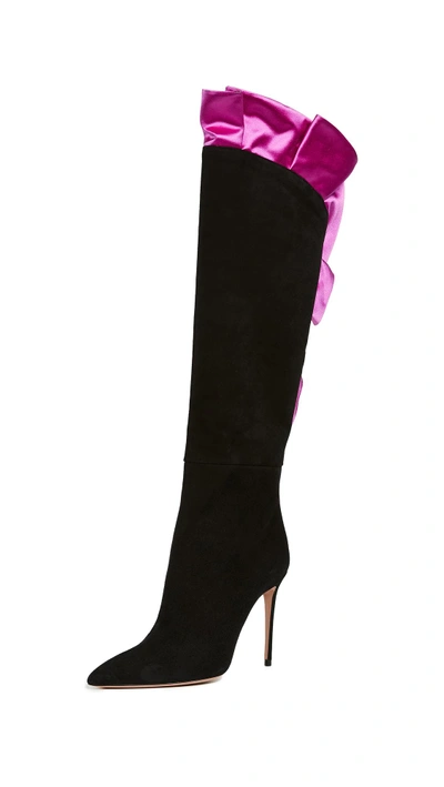 Shop Aquazzura Eiffel 105 Boots In Black/azalea Pink