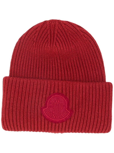 Shop Moncler Ribbed Knit Beanie - Red