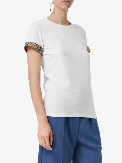 Shop Burberry Check Detail Stretch Cotton T-shirt - White