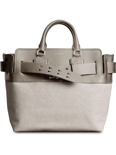 Shop Burberry The Medium Canvas And Leather Belt Bag - Grey