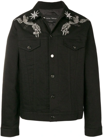 Shop Christian Pellizzari Embellished Denim Jacket - Black