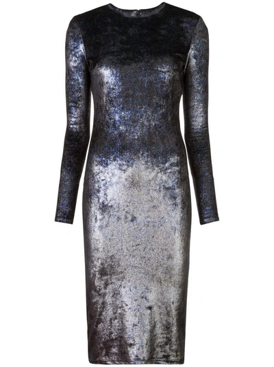 Shop Nha Khanh Metallic Effect Fitted Dress - Blue