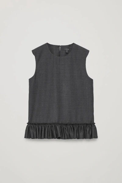 Shop Cos Frill Sleeveless Wool Top In Grey
