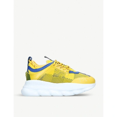 Shop Versace Chain Reaction Leather Trainers In Yellow