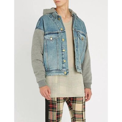 Shop Fear Of God Hooded Stretch-denim Jacket In Vintage Indigo