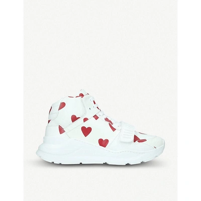 Shop Burberry Regis Heart-print Leather Trainers In Other