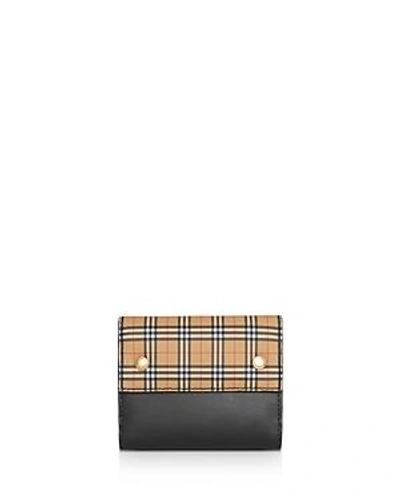 Shop Burberry Small Scale Check Leather Folding Wallet In Antique Yellow/black/gold