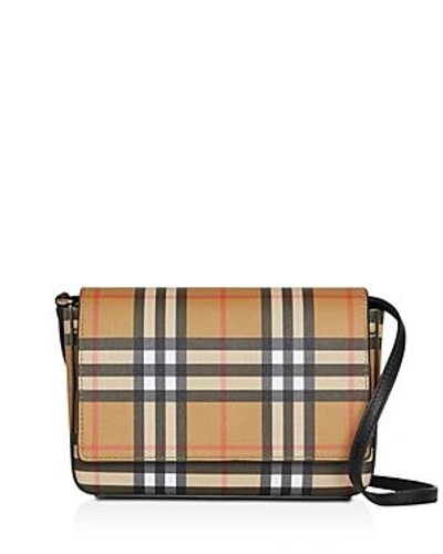 Shop Burberry Vintage Check And Leather Wallet With Detachable Strap In Vintage Check/black/gold