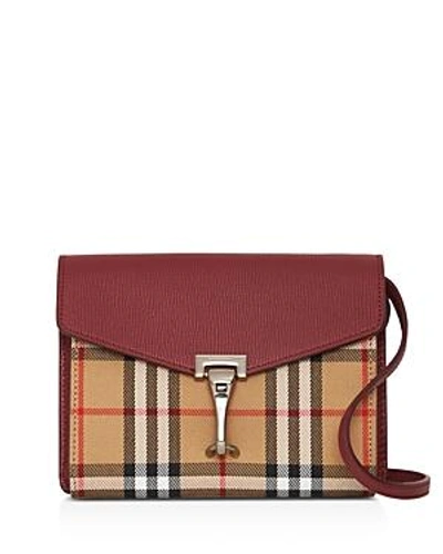 Shop Burberry Macken Mini Vintage Check & Leather Crossbody In Crimson/silver